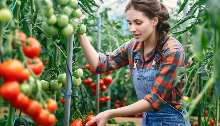 rolniczka zbiera pomidory